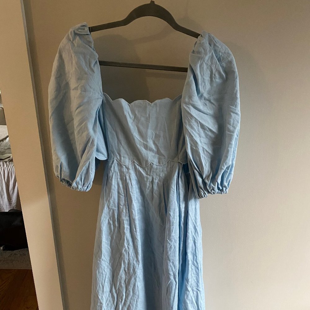 Mable Blue Midi Dress with Puff Sleeve and Cutout